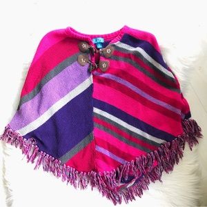 5x$25 The Children's Place Striped Cotton Blend Horn Buttons And Fringe Poncho 7
